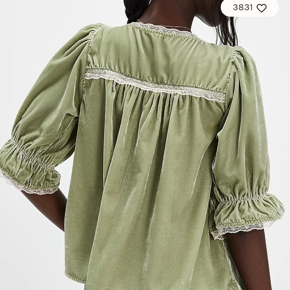 Free People Let's Voyage Velvet Viscose Lace Top in Soft Mint Combo, XS - Picture 4 of 12